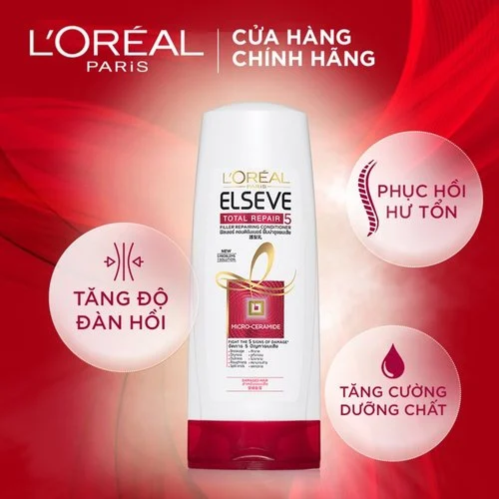 PHỤC HỒI TÓC TOTAL REPAIR 5 DẦU XẢ GIẢM 5 DẤU HIỆU TÓC HƯ TỔN L'OREAL PARIS ELSEVE TOTAL REPAIR 5 REPAIRING CONDITIONER 325ML - Ảnh 2